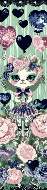 Free kawaii cats bookmark featuring a very light green floral cat